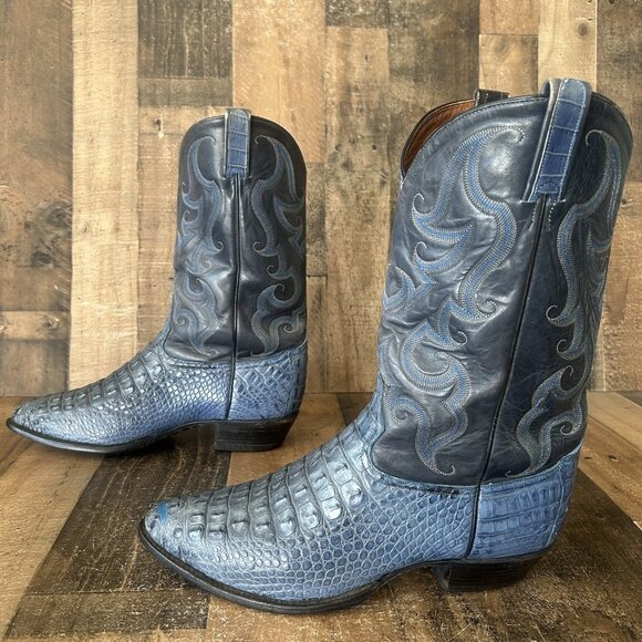 Tony Lama Vintage Blue Caiman Western Cowboy Boots Mens 13 D - Picture 12 of 12